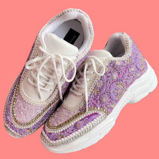 Lywire Lavender Lilac Embroidery Bridesmaid Sneakers – Premium Handcrafted Gold-Touched Perfection!