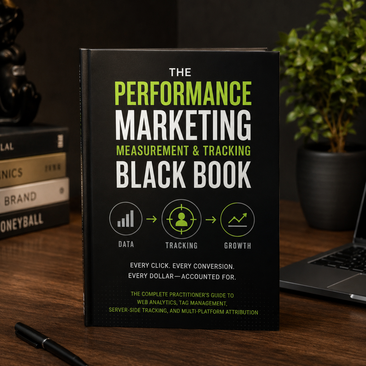 Diagram from The Performance Marketing Black Book illustrating a step-by-step ad tracking and conversion measurement setup.
