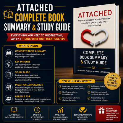 Attached Study Guide illustrating the three core adult attachment styles—Anxious, Avoidant, and Secure—and their dynamic interactions in relationships.