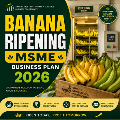 Banana Ripening MSME Business Plan 2026 featuring PUF-insulated cold storage chambers filled with systematically stacked crates of uniformly ripened yellow bananas.
