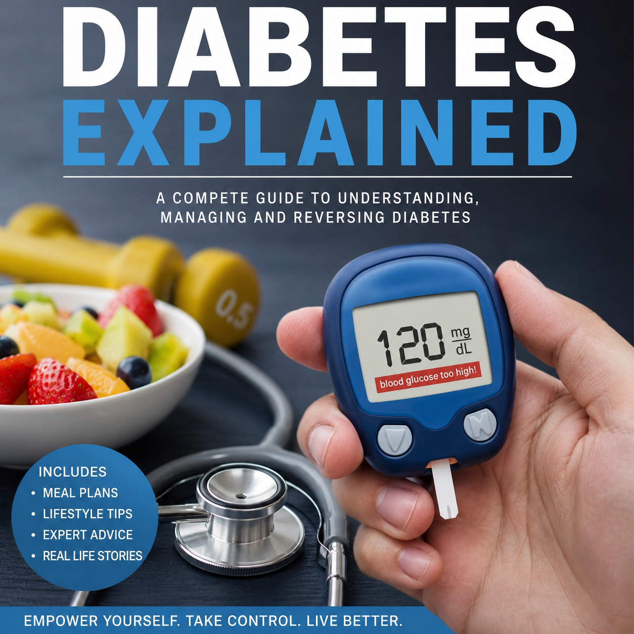 Diabetes Explained book featuring a clean medical design on blood sugar regulation and metabolic health