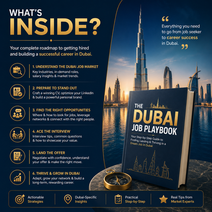 The Dubai Job Playbook illustrating the step-by-step roadmap for international applicants to land jobs in Dubai.
