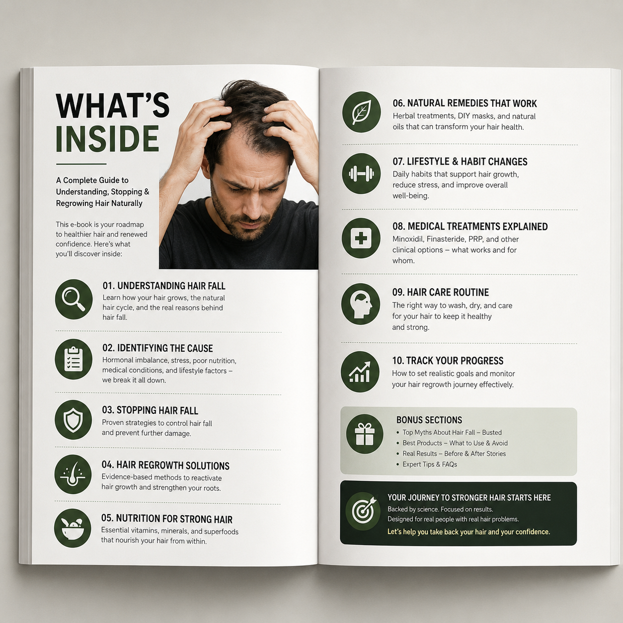 Hair Fall and Regrowth Explained illustrating the hair growth cycle and stages of follicle recovery.