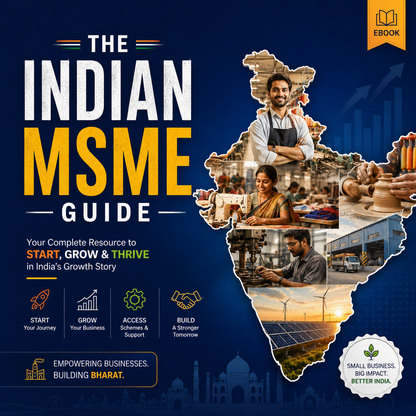 The Indian MSME Guide digital ebook featuring small business setup checklists, government subsidy frameworks, and DPR project report templates.