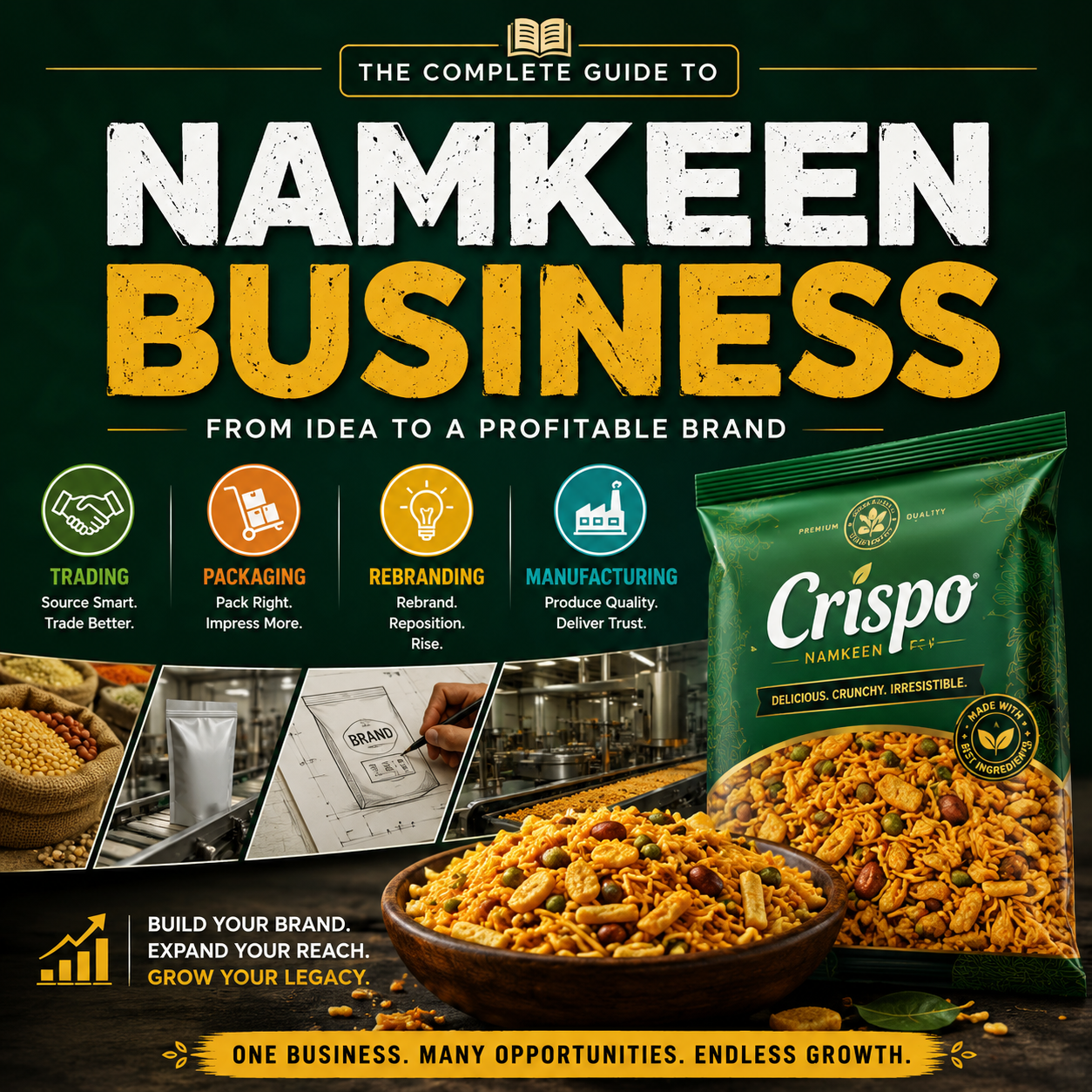 Namkeen Business book displaying themes of food manufacturing, packaging operations, and brand scaling.