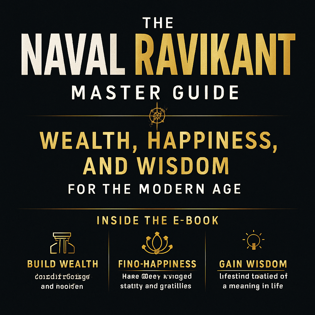 The Naval Ravikant Master Guide illustrating the four forms of leverage—labor, capital, code, and media—along with principles of specific knowledge and compounding.