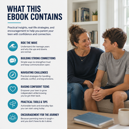 Teen Parenting – Riding the Wave illustrating key communication stages and conflict de-escalation strategies for parents.