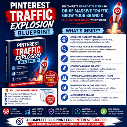 Pinterest traffic flywheel: visual keyword research, high-converting pin template creation, automated scheduling, and landing page conversion loops.