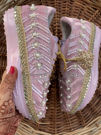 Light Pink Hand-Work Sneakers