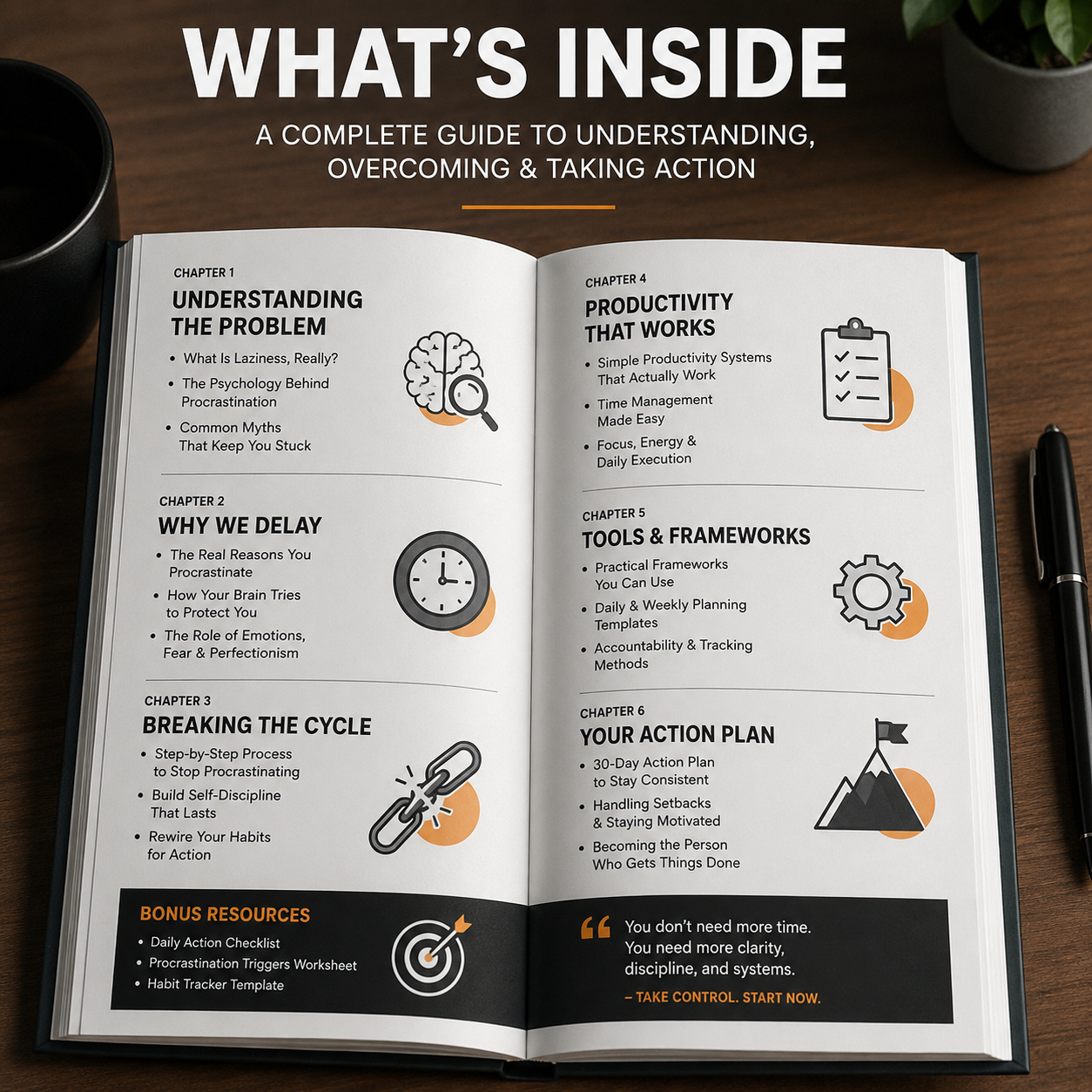 Laziness and Procrastination Explained illustrating the psychology behind task avoidance and action steps to break the cycle