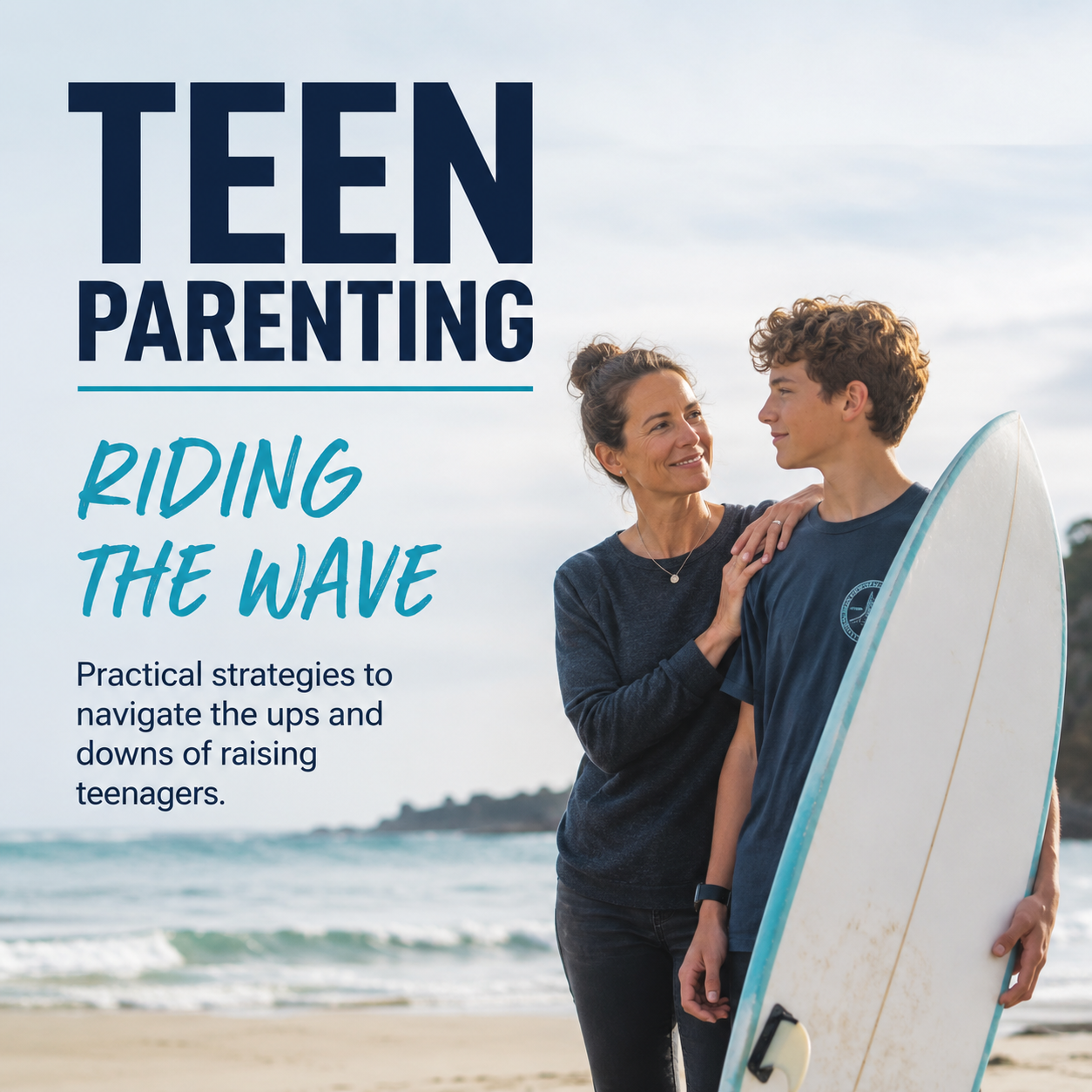 Teen Parenting – Riding the Wave book featuring a modern design on parent-adolescent relationships.