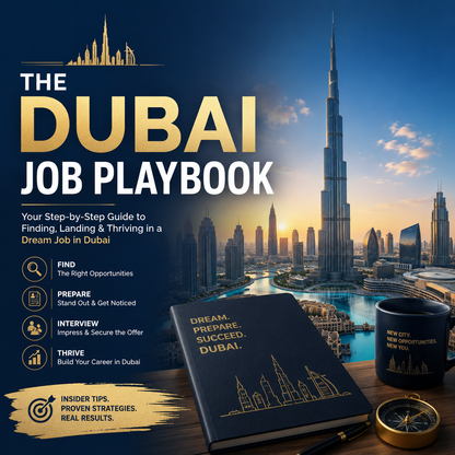 The Dubai Job Playbook showing a clean modern design focused on UAE employment and career strategy.