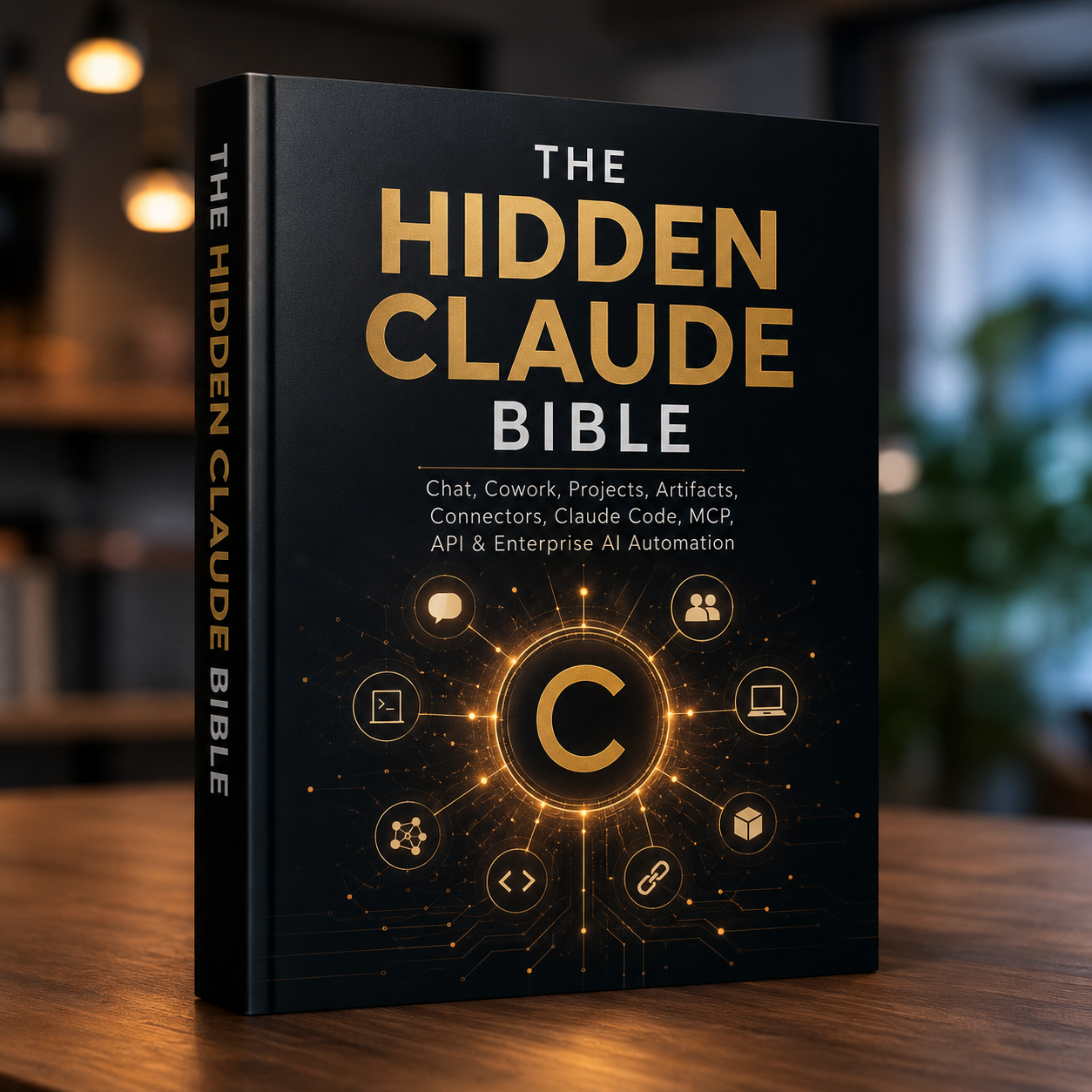 The Hidden Claude Bible showing futuristic AI concepts and advanced Anthropic Claude prompt engineering guides.