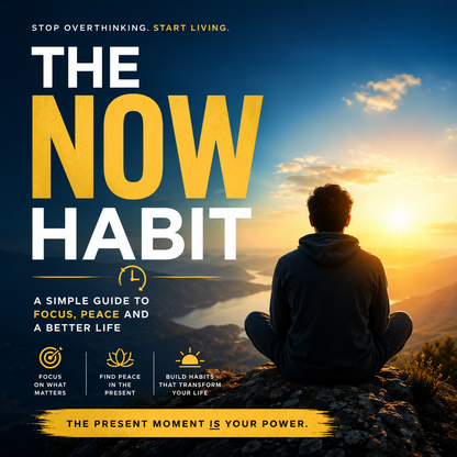 The Now Habit: Stop Procrastinating, Start Living featuring dynamic graphics illustrating time management, guilt-free play, and stress-free productivity.