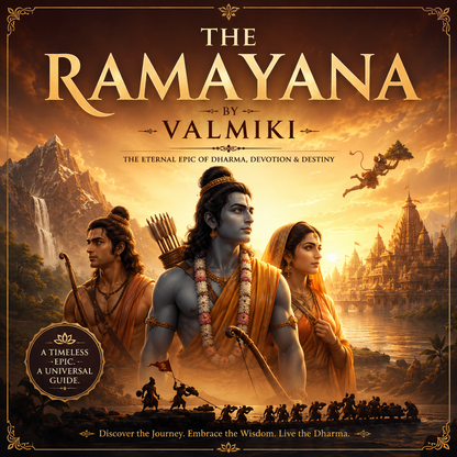 The Ramayana by Valmiki featuring classical Indian artwork depicting the ancient Sanskrit epic.