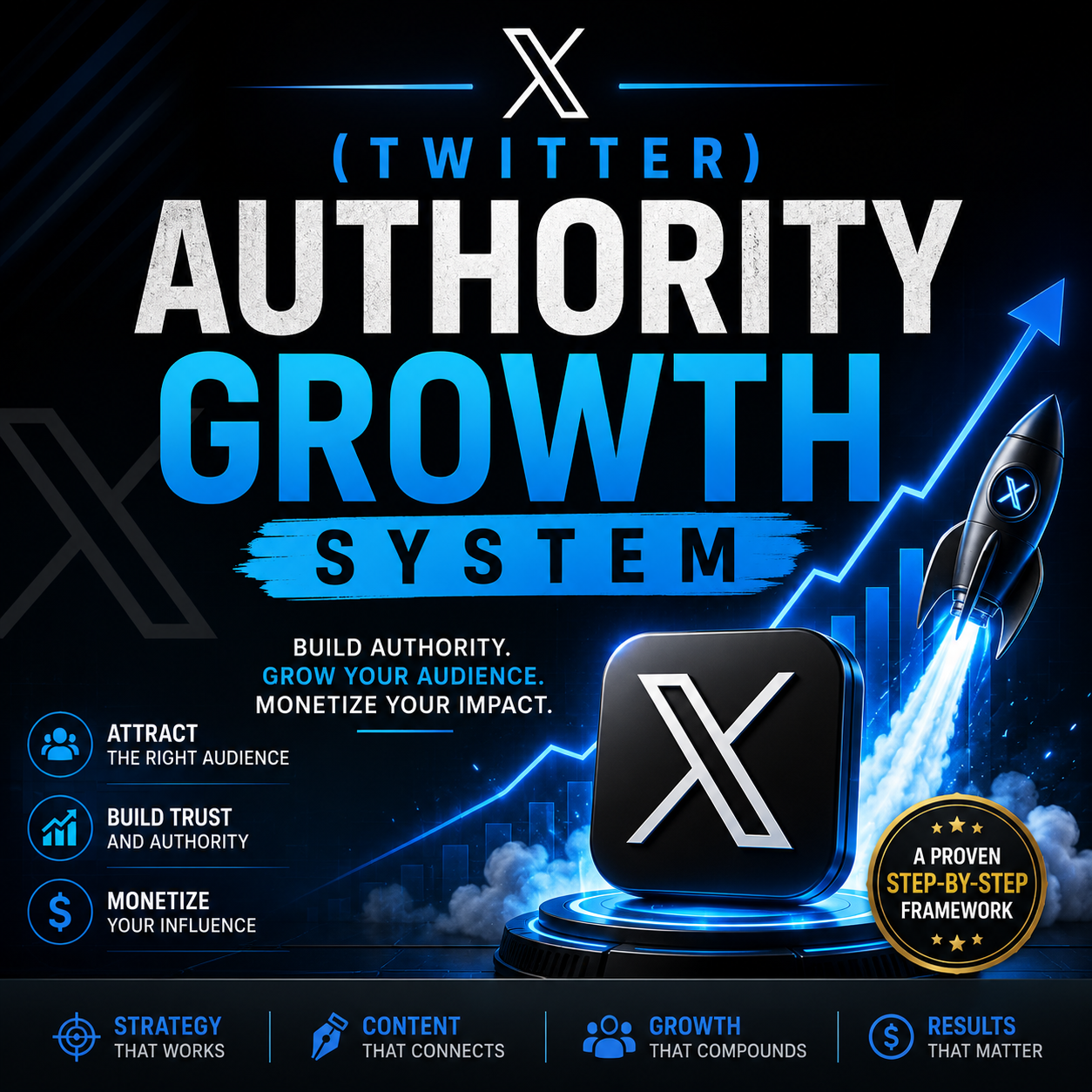 X (Twitter) Authority Growth System digital guide featuring audience growth roadmaps, algorithm optimization checklists, and thread writing frameworks.