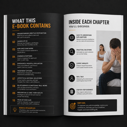 Erectile Dysfunction Explained illustrating the physiological factors of erectile function and holistic treatment approaches.