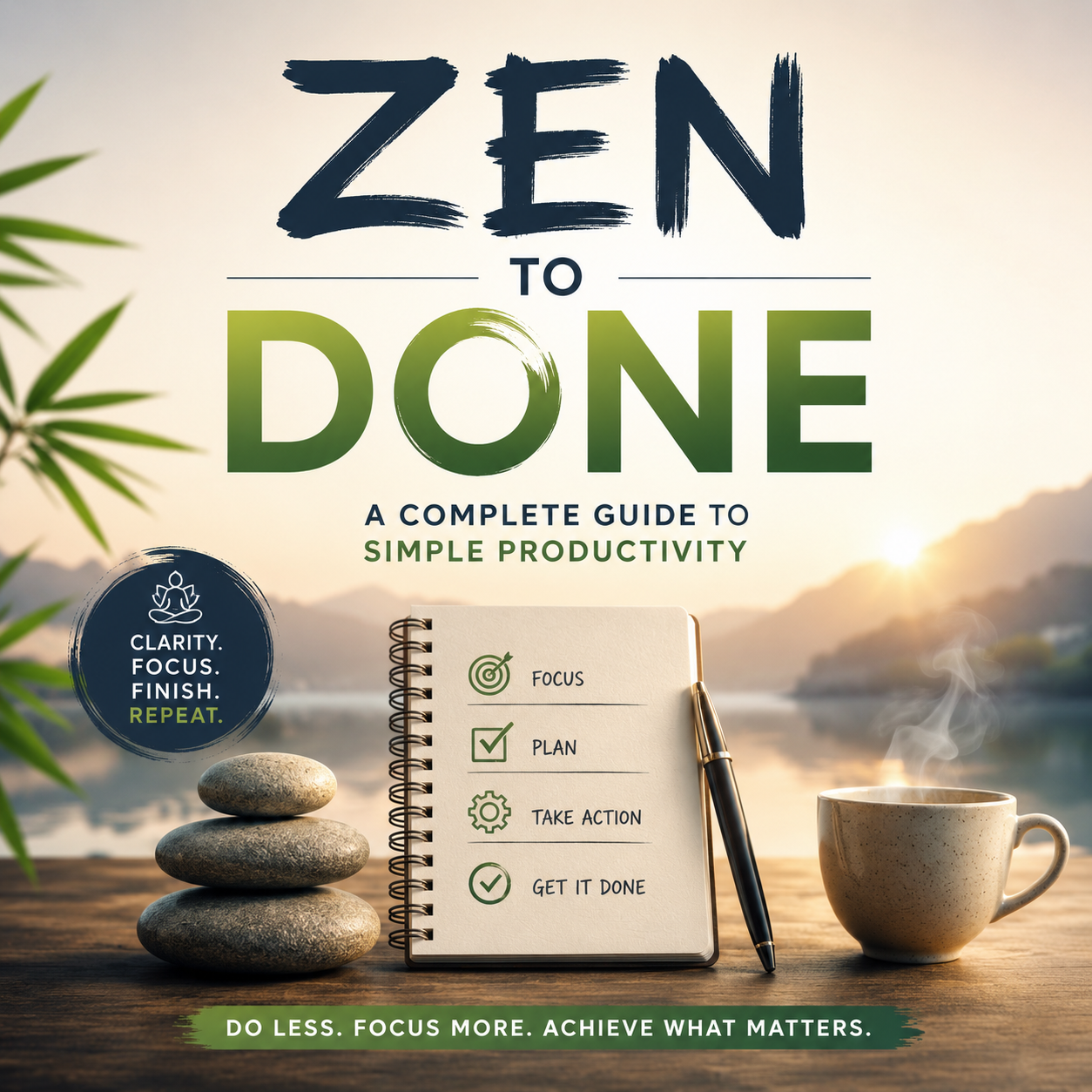 Zen to Done: A Complete Guide to Simple Productivity featuring clean, minimalist artwork symbolizing focus, calm, and organized task execution.